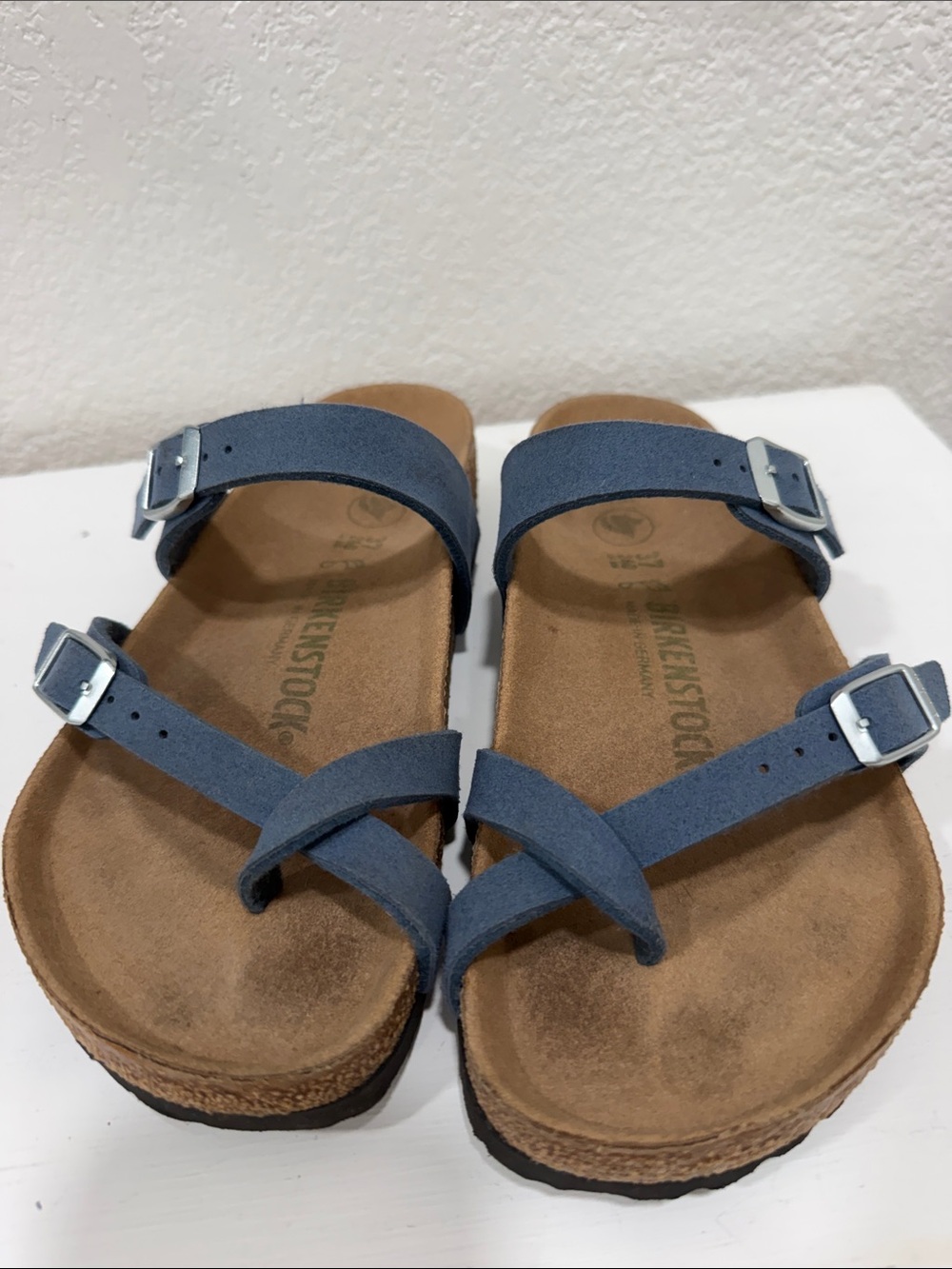 Birkenstock 7/37 Women’s Elemental Blue Two-Strap Adjustable Sandals
